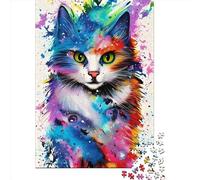 Puzzle de 1000 pièces pour Adultes - Chat coloré - Puzzle en Papier Peint - Décoration intérieure - Idée Cadeau de Noël - 38 x 26 cm
