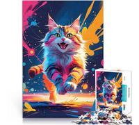Puzzle de 1000 pièces pour Adultes Chat coloré Qui Court Séjour Anti-Stress pour Tuer Le Temps Décoration Parfaite 38x26cm