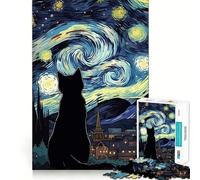 Puzzle de 1000 pièces pour Adultes Chat contemplant Une Nuit étoilée Pièces aux découpes nettes Jeu de réflexion et de Calme Scène de Noël Amusante (38x52cm)