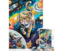 Puzzle de 1000 pièces pour Adultes Chat Cosmique Aventure Spatiale Décoration intérieure Jouet Cadeau d'anniversaire Jeu éducatif Difficile et Stimulant Dimensions 38x52cm