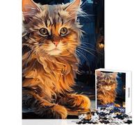 Puzzle de 1000 pièces pour Adultes Chat dans Un café Le Soir Jeu de réflexion Cadeau pour Femme Décoration Murale Cadeau d'anniversaire (38x26cm)