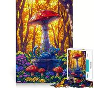 Puzzle de 1000 pièces pour Adultes Chat dans Une forêt de Champignons Jeu de réflexion Amusant et précis Activité de Loisirs et d'anniversaire (38x26cm)