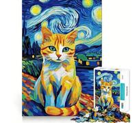 Puzzle de 1000 pièces pour Adultes Chat dans Une Nuit étoilée Jeu de logique à pièces ajustées Attente de détente et de Divertissement Cadeau d'anniversaire Amusant (38x26cm)