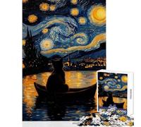 Puzzle de 1000 pièces pour Adultes Chat dans Une Nuit étoilée Jeu Pratique pour Toute la Famille Décoration Murale Entraîne Ton Cerveau et ta dextérité (38x26cm)