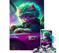 Puzzle de 1000 pièces pour Adultes Chat dans Une Voiture de Sport Idée Cadeau Amusant à la Maison stimule la mémoire et Fait Travailler Les méninges À partir de 14 Ans (38x26cm)