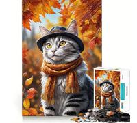 Puzzle de 1000 pièces pour Adultes Chat d'automne avec Chapeau Décoration soignée Jeu Amusant et Relaxant pour Un Anniversaire ou Un Loisir (38x26cm)