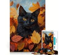 Puzzle de 1000 pièces pour Adultes Chat d'automne dans Les Feuilles Jeu de qualité supérieure Activité intellectuelle et ludique Idéal pour Un Anniversaire Atelier Artistique (38x26cm)