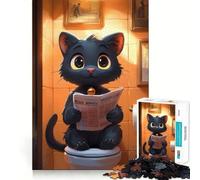 Puzzle de 1000 pièces pour Adultes Chat de Dessin animé lisant Le Journal aux Toilettes Jeu de réflexion et de Calme Scène de Noël Illustration (50x75cm)