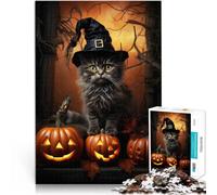 Puzzle de 1000 pièces pour Adultes Chat d'halloween - Fantôme félin Loisirs en Famille est idéal comme Cadeau pour Toute la Famille 38x26cm