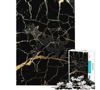 Puzzle de 1000 pièces pour Adultes Chat doré sur marbre Noir Style Kintsugi pour stimuler Le Cerveau Passer Le Temps à la Maison Jeu Familial pour Les 14 Ans et Plus (38x52cm)