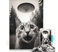 Puzzle de 1000 pièces pour Adultes Chat effrayé par Un OVNI, Jeu Impossible, Passe-Temps idéal Pendant Les Vacances, Cadeau d'anniversaire, Cadeau de Voyage 38x26cm