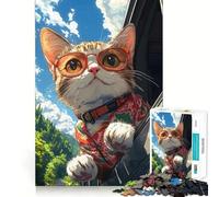 Puzzle de 1000 pièces pour Adultes Chat en Voiture avec Lunettes de Soleil Jeu de réflexion Amusant et précis Activité de Loisirs et d'anniversaire (38x26cm)