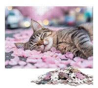 Puzzle de 1000 pièces pour Adultes - Chat endormi dans des pétales de Cerisier - Puzzle carré en Bois - Décoration intérieure 1000 pièces (75 x 50 cm)