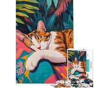Puzzle de 1000 pièces pour Adultes Chat endormi dans Un Jardin Tropical Jeu Familial Modèle à Assembler Défi à relever (Dimensions 38x52cm)