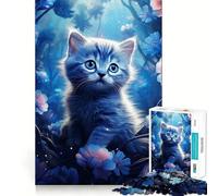 Puzzle de 1000 pièces pour Adultes,Chat et Fleur,découpe serrée,Jeu de réflexion Amusant,Loisir,activité d'anniversaire (38x26cm)