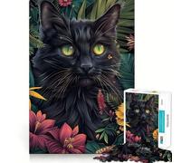 Puzzle de 1000 pièces pour Adultes Chat et Fleurs Découpe soignée Décoration Jeu de réflexion et d'entraînement Loisirs et Divertissement Cadeau Festif (38x26cm)