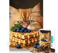 Puzzle de 1000 pièces pour Adultes « Chat et gaufres »,Jeu de logique à pièces ajustées,pour des Moments de détente et de Plaisir,Cadeau d'anniversaire Amusant (38x26cm)