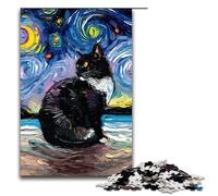Puzzle de 1000 pièces pour Adultes Chat et Nuit étoilée Van Gogh Jeu de détente en Famille Anti Stress Niveau de difficulté 75x50cm
