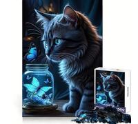 Puzzle de 1000 pièces pour Adultes Chat et Papillon,idéal pour développer la Concentration et favoriser Un Engagement Doux Cadeau de Noël Artistique et Facile à réaliser (50x75cm)