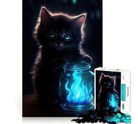 Puzzle de 1000 pièces pour Adultes,Chat Flamme Bleue,décoration soignée,Jeu d'exercice Mental,Divertissement décontracté, pour Noël (50x75cm)