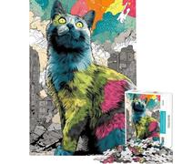Puzzle de 1000 pièces pour Adultes Chat géant dans Un Paysage Urbain détruit Puzzle pour Adolescents Améliore la mémoire défi éducatif Jeu de défi Unique (Taille 50x75cm)