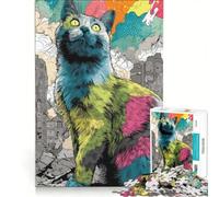 Puzzle de 1000 pièces pour Adultes Chat géant dans Un Paysage Urbain dévasté, Jeux de détente, pour s'amuser en Famille, Collection d'artistes, Beaux-Arts 50x75cm