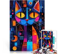 Puzzle de 1000 pièces pour Adultes Chat géométrique expressionniste - Art félin Abstrait Vibrant Jeu Stimulant décoration Murale 38x26cm