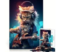Puzzle de 1000 pièces pour Adultes Chat Guitare Odyssée Décoration soignée Jeu d'exercice Mental Loisirs et Divertissement Cadeau de Noël Amusant (38x26cm)