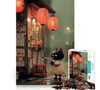 Puzzle de 1000 pièces pour Adultes Chat Jouant de la Trompette dans Une Rue pluvieuse Découpe de qualité supérieure Jeu de réflexion Divertissement Décoration de Noël (38x26cm)