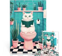 Puzzle de 1000 pièces pour Adultes Chat lisant dans la Salle de Bain Jeux Amusants Décoration Murale, Cadeaux Uniques pour Anniversaire et Noël 38x26cm
