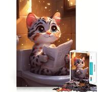Puzzle de 1000 pièces pour Adultes Chat lisant Le Journal sur Les Toilettes Décoration soignée Jouet d'entraînement et de réflexion Jeu de Loisirs Cadeau Festif (38x52cm)