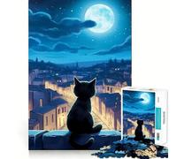 Puzzle de 1000 pièces pour Adultes,Chat,Lune,Japon,décoration soignée,Jeu d'esprit,Divertissement,Cadeau de Noël (38x52cm)