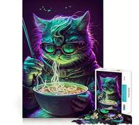 Puzzle de 1000 pièces pour Adultes Chat Mangeant des Nouilles Jeu de Loisirs créatifs sans Bords Fins Décoration Murale de Noël (38x52cm)