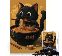 Puzzle de 1000 pièces pour Adultes : Chat Mangeant des Ramen avec Une Souris Développe la logique, détente et Art Idée Cadeau de Noël (50x75cm)