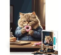 Puzzle de 1000 pièces pour Adultes Chat Mangeant Un Donut Jeu de logique et d'assemblage précis Jouet Amusant et Gratuit Cadeau d'anniversaire (38x52cm)