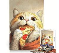 Puzzle de 1000 pièces pour Adultes : Chat Mangeant Une Part de Pizza Illustration pour Adultes Exercice cognitif Temps Bien investi sans aspérités (38x52cm)