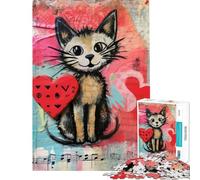 Puzzle de 1000 pièces pour Adultes Chat Musical avec cœur pour la Saint-Valentin (38x52cm)