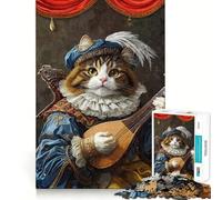 Puzzle de 1000 pièces pour Adultes Chat Musicien en Tenue Renaissance Découpe de qualité supérieure Jeu Amusant et Stimulant pour Le Cerveau Cadeau de Noël apaisant (50x75cm)
