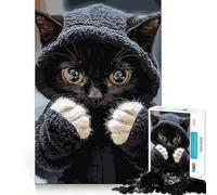 Puzzle de 1000 pièces pour Adultes Chat Noir à Capuche Jeu de Finition Parfaite,Casse-tête,Jeu d'attente,Illustration de Noël (38x26cm)