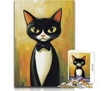 Puzzle de 1000 pièces pour Adultes - Chat Noir avec nœud Papillon - Apaisant et Relaxant - Assemblage sans Couture - Haute précision - Dimensions:38x26cm