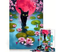 Puzzle de 1000 pièces pour Adultes Chat Noir dans Un étang aux nénuphars Découpe précise Jeu Amusant et logique,Loisirs et Divertissement Illustration de Noël (38x26cm)
