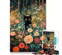 Puzzle de 1000 pièces pour Adultes Chat Noir dans Un Jardin Fleuri Découpe Fine Jeu de Concentration,Jeu de Calme,Activité d'anniversaire (38x26cm)