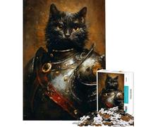 Puzzle de 1000 pièces pour Adultes Chat Noir et Chevalier Jeu de réflexion captivant Jouet addictif pour cultiver la Patience Cadeau Amusant pour Femmes (Taille 38x26cm)