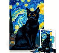 Puzzle de 1000 pièces pour Adultes,Chat Noir et Ciel Abstrait,Assemblage précis,Jeu de réflexion, pour se détendre,Cadeau d'anniversaire Amusant (38x26cm)