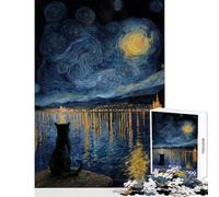 Puzzle de 1000 pièces pour Adultes Chat Noir et Nuit étoilée Jeu de réflexion Stimulant et Difficile Décoration Murale Renforce l'amour Entre Les Couples (38x52cm)