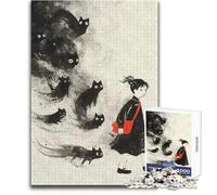 Puzzle de 1000 pièces pour Adultes - Chat Noir, fantômes et Yokai - Jeu éducatif Familial - Défi Difficile - Idée Cadeau - Dimensions:38x26cm