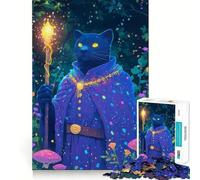 Puzzle de 1000 pièces pour Adultes Chat Noir Magicien Jeu Amusant et logique,Loisirs et Divertissement Illustration de Noël (50x75cm)