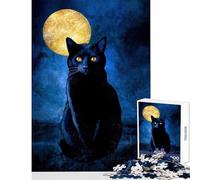 Puzzle de 1000 pièces pour Adultes Chat Noir Monet et la Lune Jeu éducatif et Amusant Un pour Les Amateurs de Jeux éducatifs Niveau de difficulté et de défi Dimensions 38x52cm