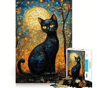 Puzzle de 1000 pièces pour Adultes,Chat Noir,Mosaïque Artistique,Découpe Fine,Jeu de Concentration,Jeu de Calme,Activité d'anniversaire (38x52cm)