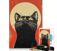 Puzzle de 1000 pièces pour Adultes Chat Noir Portrait Vintage Découpe précise Jeu Amusant et logique Loisirs et Divertissement Décor de scène de Noël (38x26cm)
